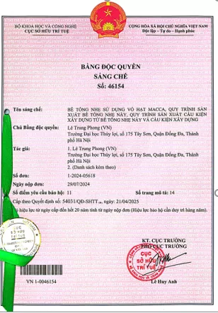 Giảng viên Trường Đại học Thủy lợi nhận 02 Bằng Độc quyền sáng chế