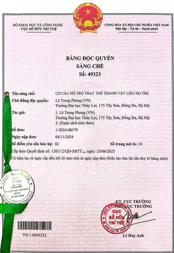 Giảng viên Trường Đại học Thủy lợi nhận Bằng độc quyền sáng chế