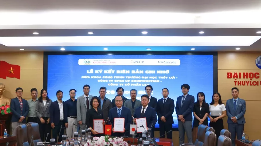 Memorandum of Understanding Signing Ceremony between the Faculty of Civil Engineering, Thuyloi University, OpenUp Construction Co., Ltd., and L&A Joint Stock Company